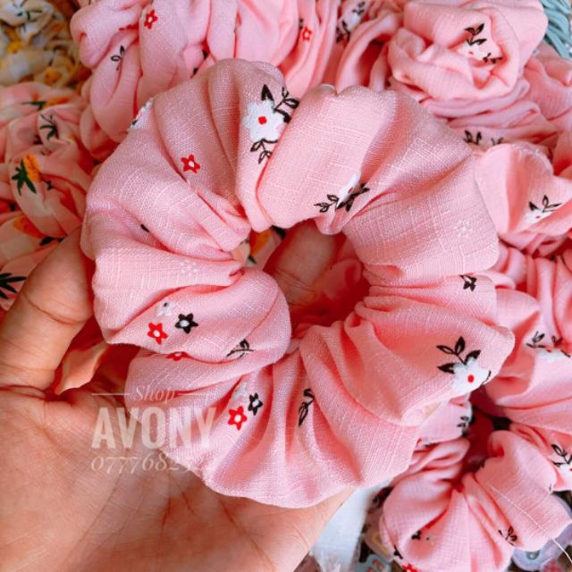 Cột tóc vải Scrunchies HOT vải linen họa tiết in