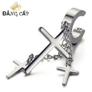 Khuyên Tai Titan 3 Chữ Thập Phong Cách Hàn ( Kiểu Kẹp Tai Không Cần Xỏ Lỗ ) KTKEP3THAP