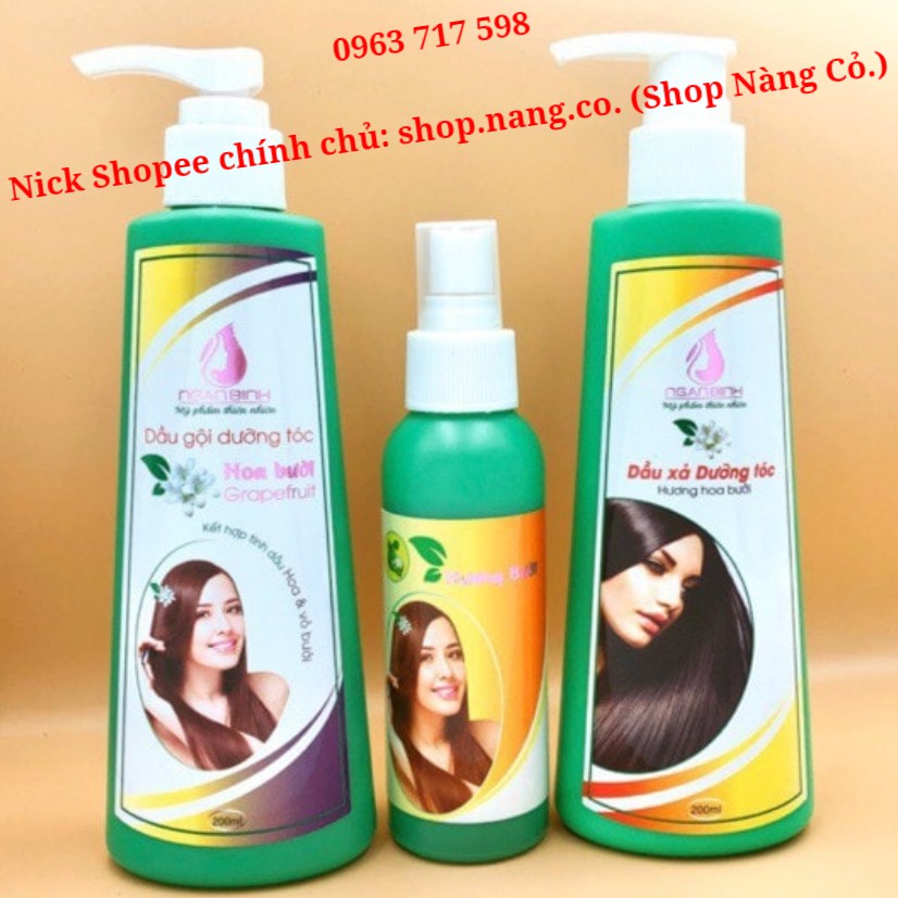 (CAO CẤP) Combo 3 sp Tinh dầu bưởi NGÂN BÌNH + Dầu gội bưởi + Dầu xả bưởi, Kích thích mọc tóc con dày dài, Giảm rụng tóc