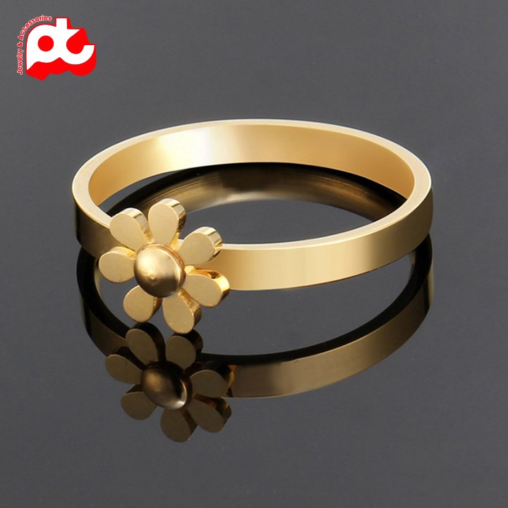Nhẫn titan nữ hoa cúc 7 cánh cách điệu cao cấp thép không gỉ titanium