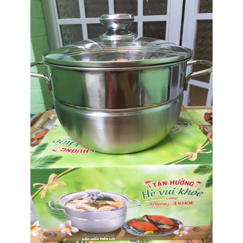 Nồi Inox 034 2in1 Hấp Nấu Tiện Lợi 22cm