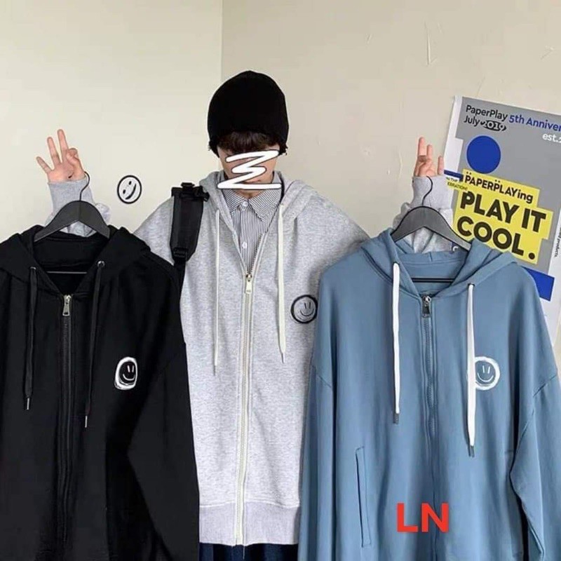 LN12 Áo khoá lô gô mặt cười trắng | BigBuy360 - bigbuy360.vn