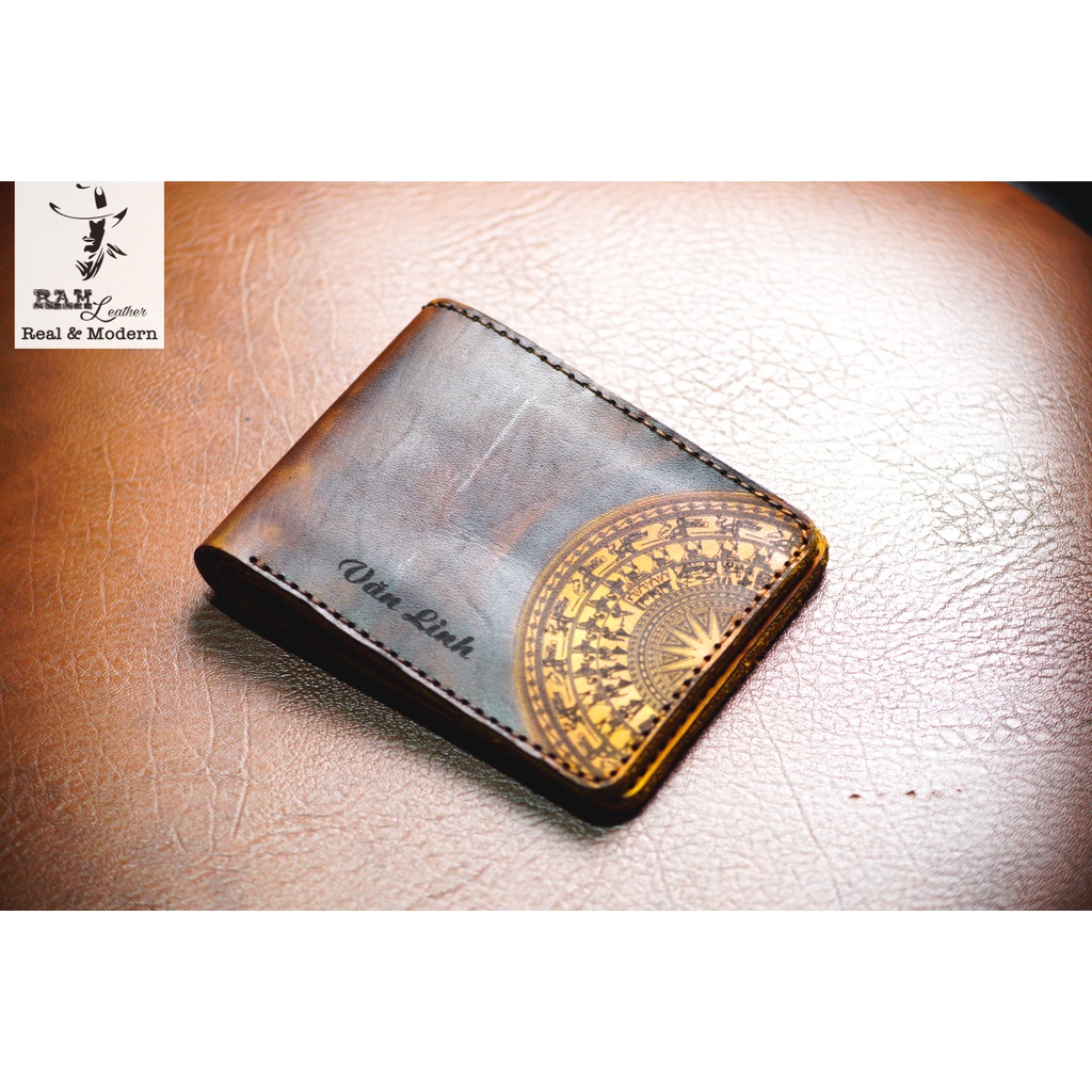 Ví nam da bò RAM Leather Trống Đồng Việt Nam Nâu Đậm (Trống Vàng) Da Bò Italia Vegtan Handmade