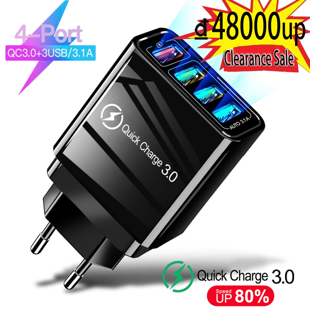 Cốc Sạc Nhanh 4 Cổng USB QC3.0 3.1A Cho Điện Thoại