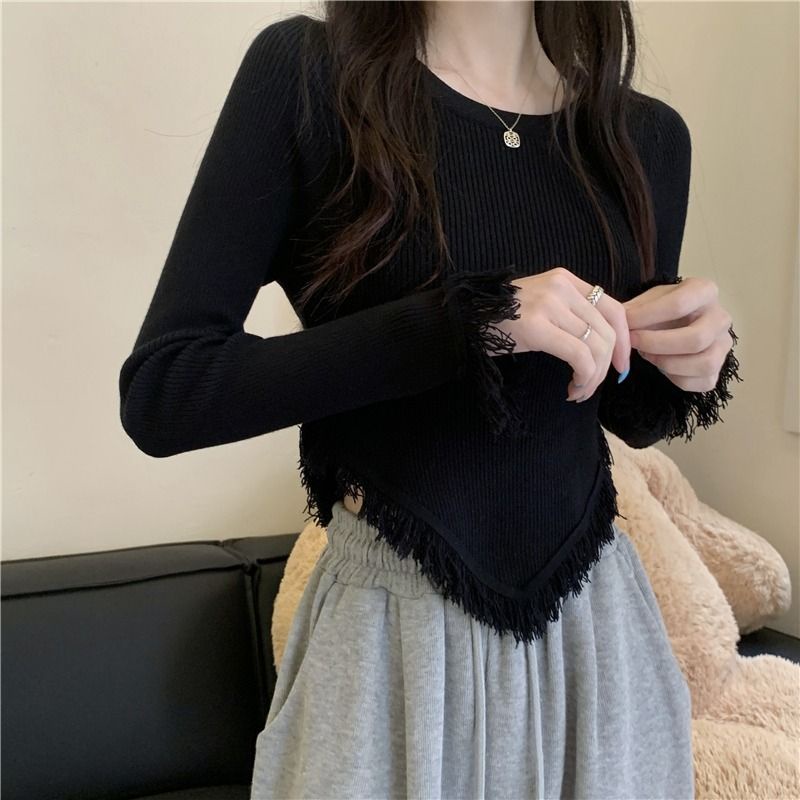 Áo Dệt Kim Dài Tay Cổ Tròn Thiết Kế Mới Thời Trang Mùa Thu Dành Cho Nữ
