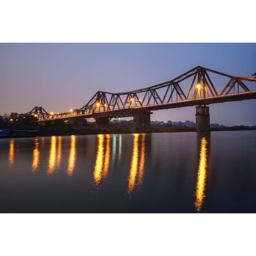 Tranh lụa 3D Dán Tường trà tranh, trà sữa phong cách địa danh nổi tiếng Hà Nội cầu Long Biên, bút tháp, tháp rùađẳng cấp