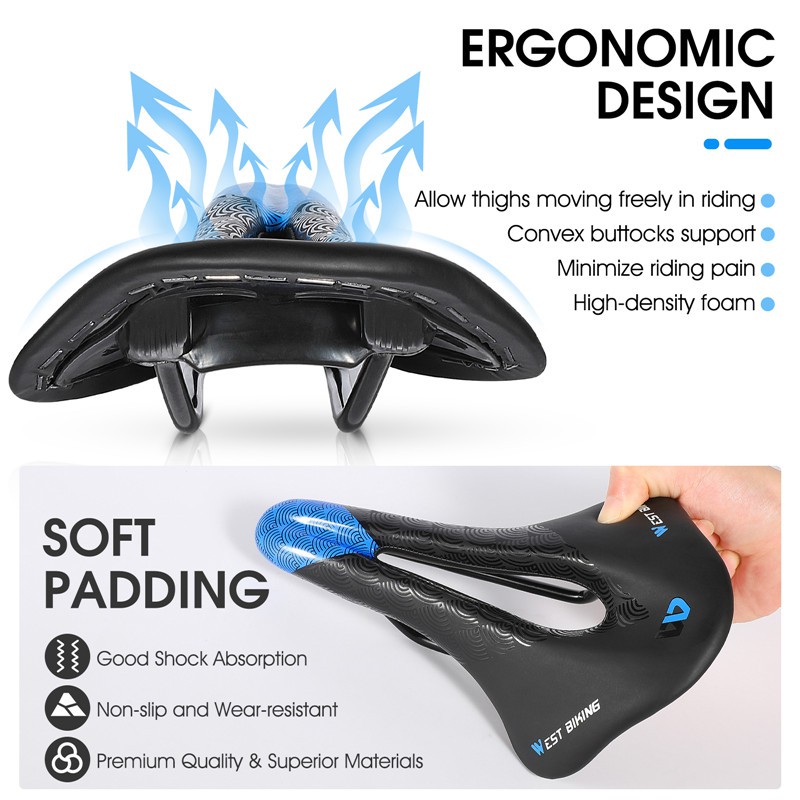 Yên xe WEST BIKING chất liệu siêu nhẹ chống trượt thiết kế khoét lỗ cho xe đạp địa hình