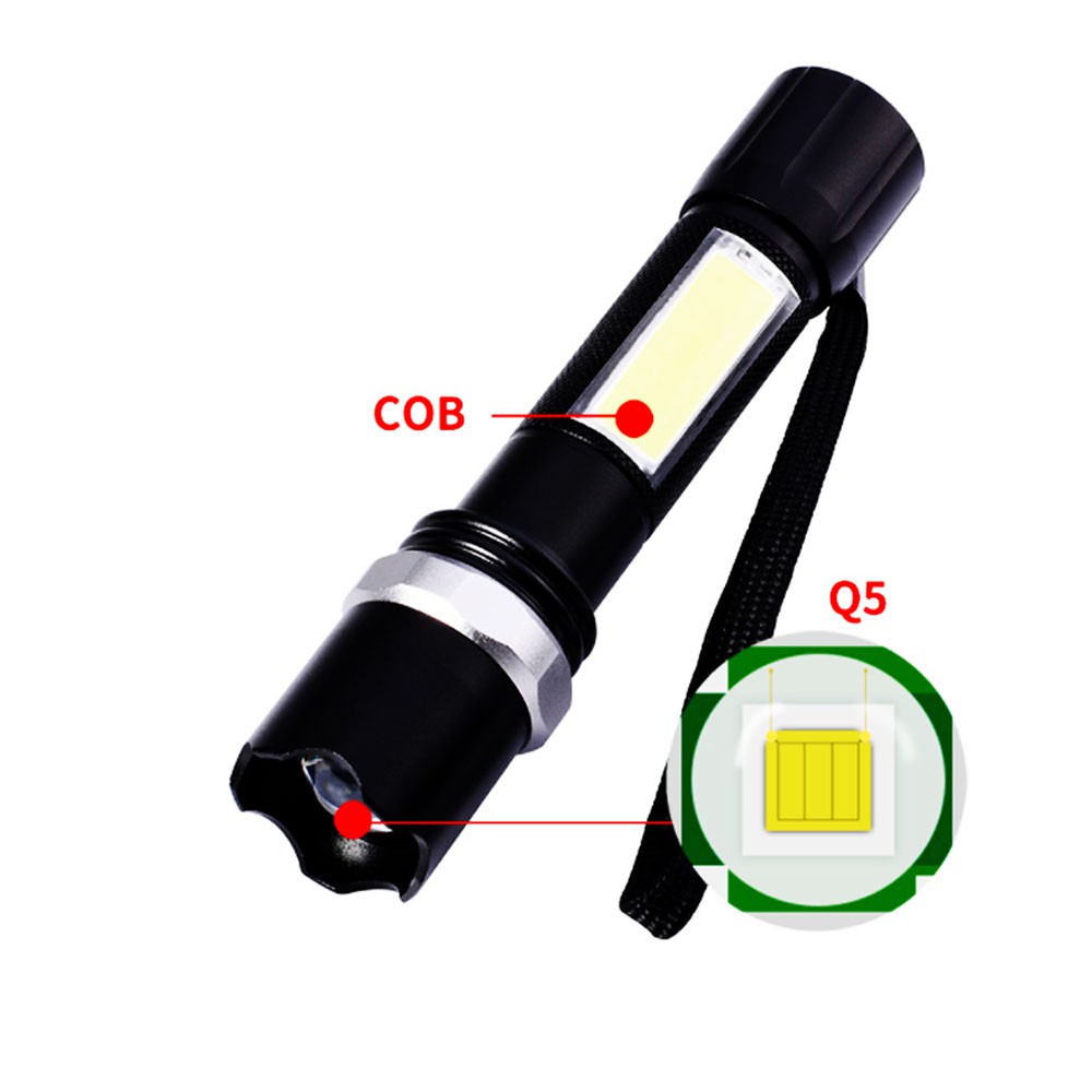 Đèn pin siêu sáng 2 trong 1 tích hợp đèn XPE và COB , sài pin sạc ,cáp usb ,có hộp nhựa , có chế độ chớp zoom.