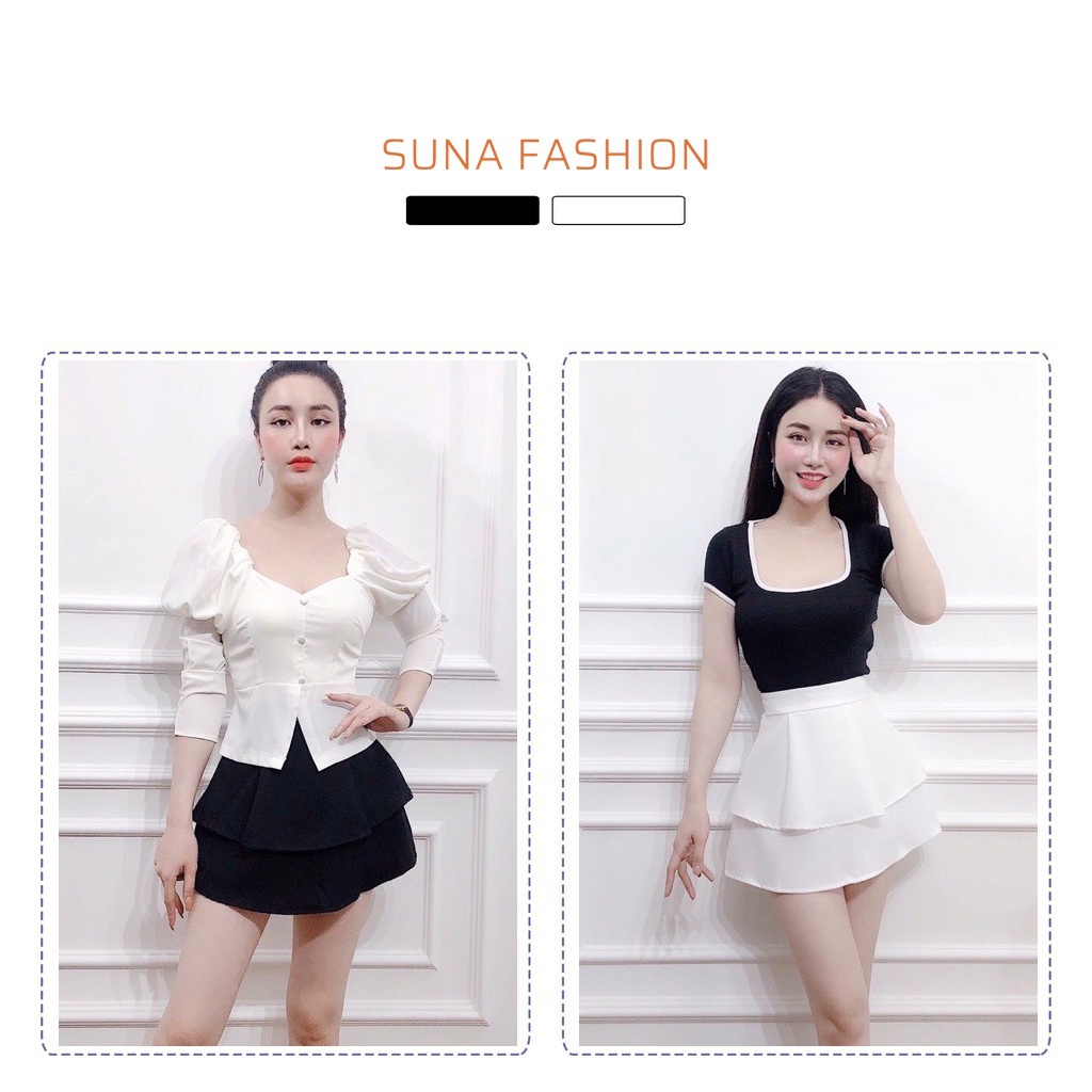 Chân váy ngắn chữ a lưng cao bản to hai tầng, Chân váy chữ a hai tầng chất tuyết mưa SUNA FASHION