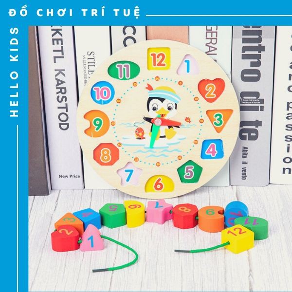 Đồng Hồ Gỗ Kèm Sâu Hạt Và Nhận Dạng Hình Học Cho Bé