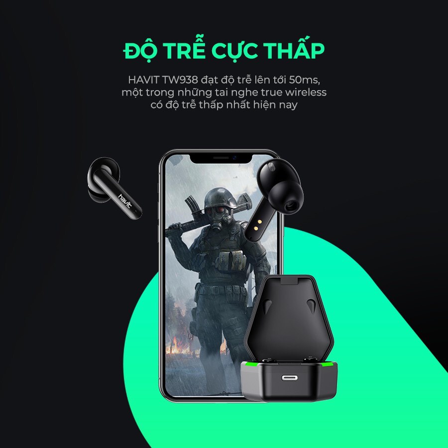 Tai Nghe Gaming TWS HAVIT TW938 Bass Chất Game Mượt, Chip ATS3015 Giảm Độ Trễ 0.05s - Chính Hãng - Bảo Hành 12 Tháng