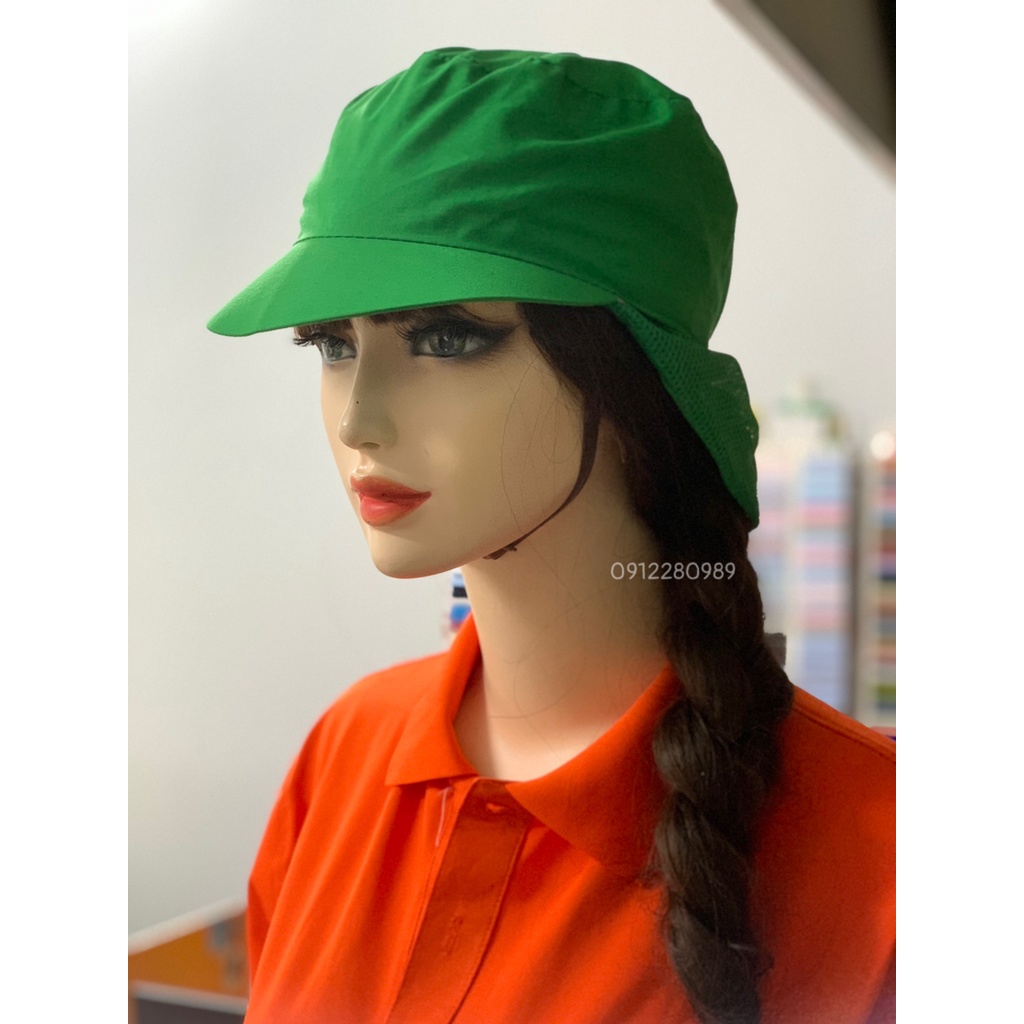 Nón có búi tóc màu xanh vải silk chuyên dùng ngành thực phẩm _ Hình chụp thật