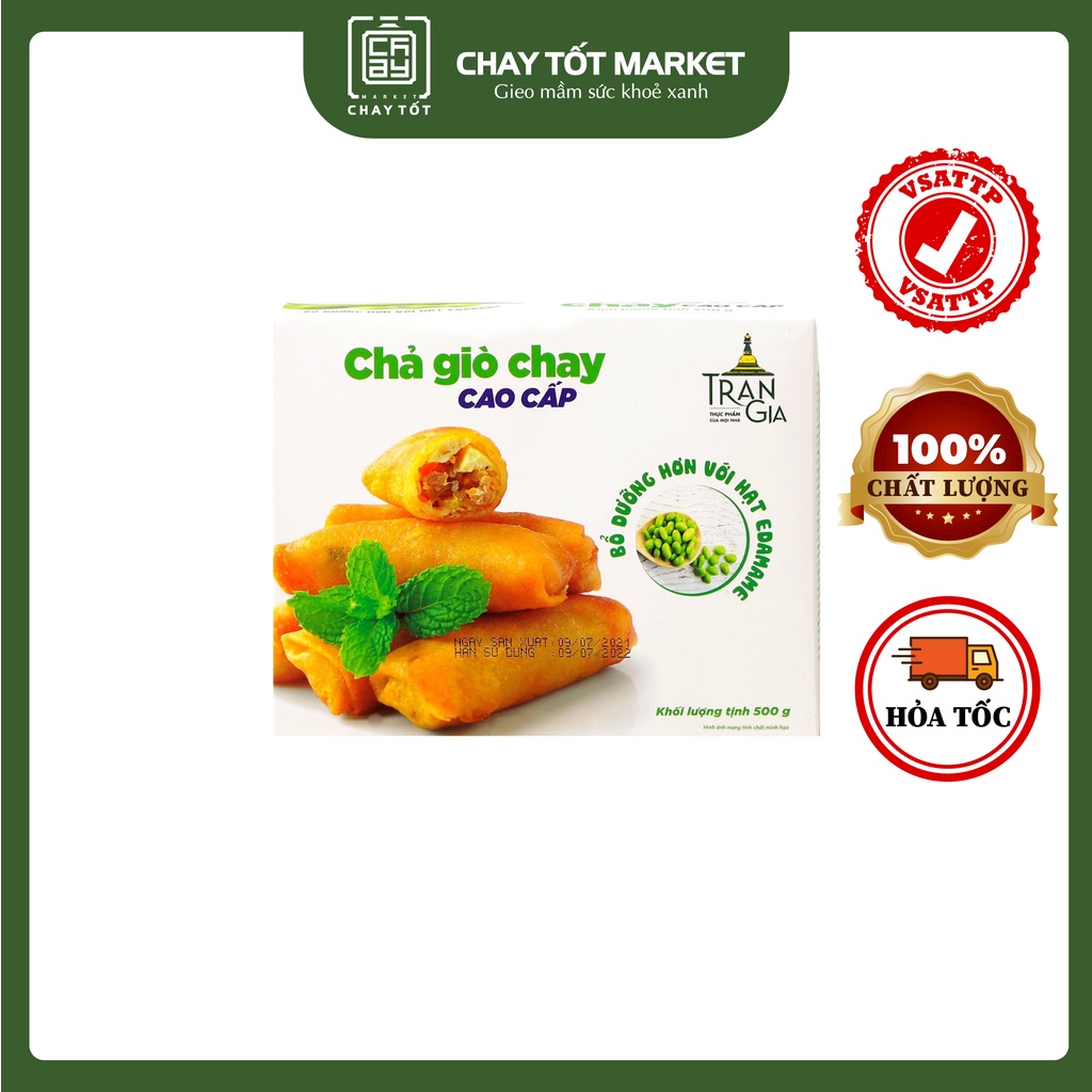 Chả giò chay đậu nành Nhật 500g chế biến sẵn thương hiệu Trần Gia Food - Đông lạnh - Hoả tốc