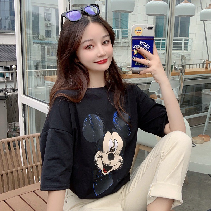 Áo Thun Nữ Ngắn Tay In Họa Tiết Hoạt Hình Dễ Thương Thời Trang Hàn Quốc