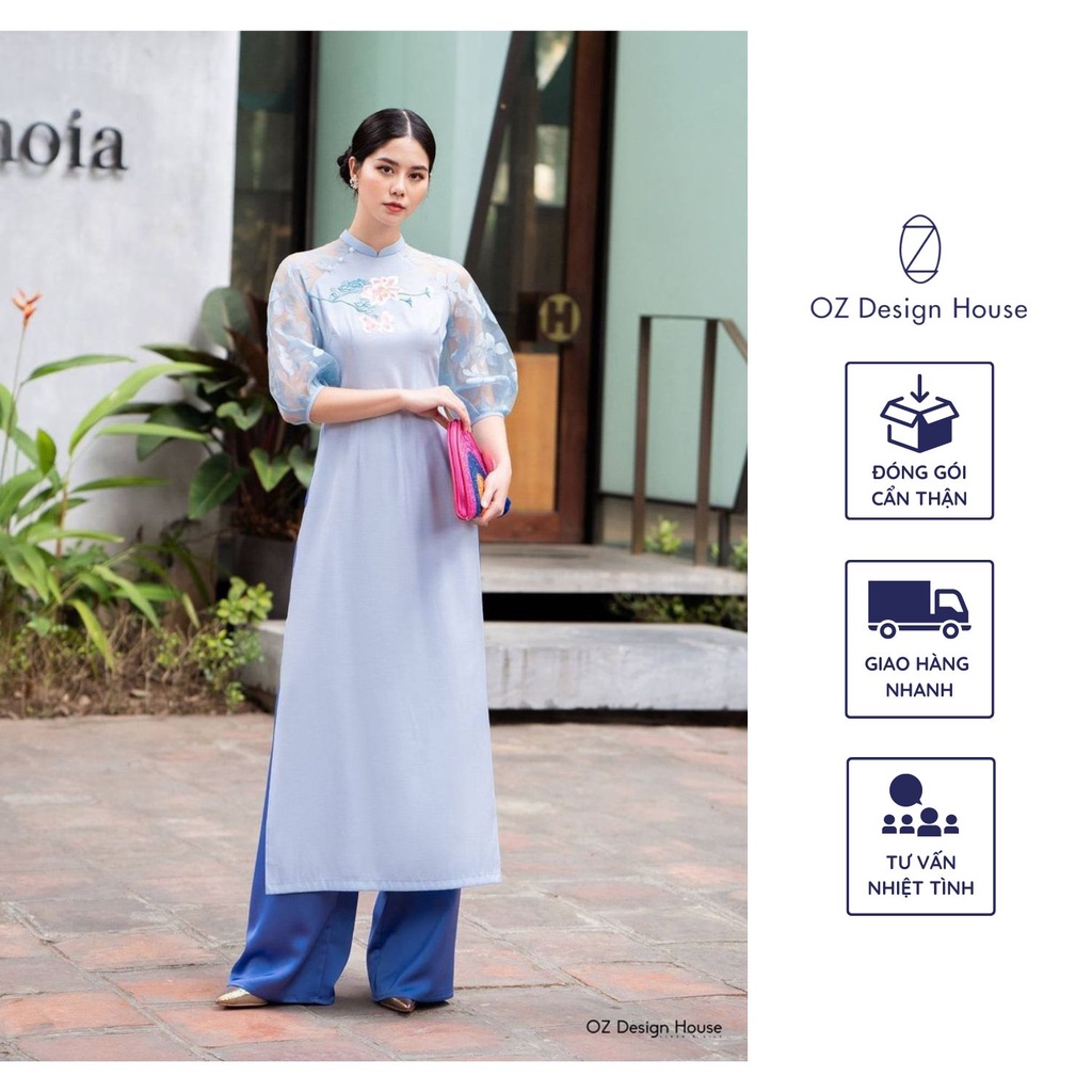Quần áo dài nữ OZ Design House QUAD795THE20 màu xanh ánh tím trang nhã chất vải thô lụa cao cấp