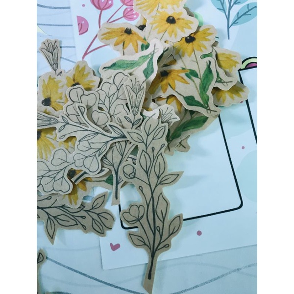 6 miếng Sticter hoa lá vintage, dùng trang trí hộp quà, scrapbook, sổ tay