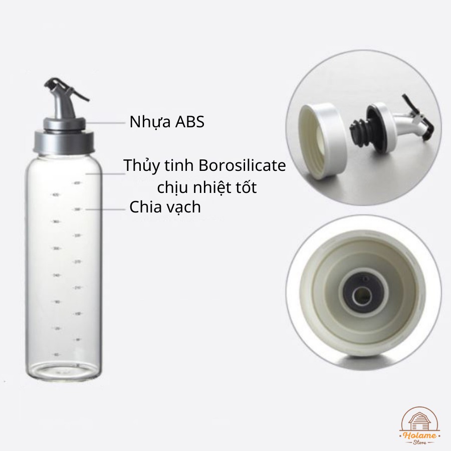 Chai thủy tinh đựng thực phẩm dầu ăn, gia vị, nước chấm - thủy tinh Borosilicate cao cấp