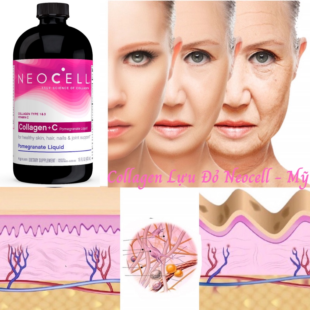 Collagen +C Nước Lựu Đỏ Neocell Mỹ Tạo Sức Khỏe Cùng Vẻ Đẹp Từ Bên Trong Cho Da, Tóc, Móng 473 ml