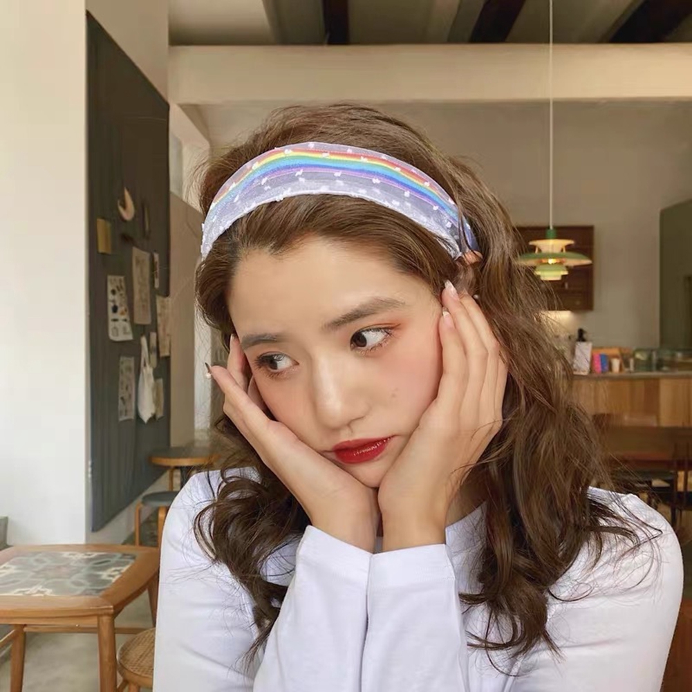 Băng Đô Phối Lưới Màu Cầu Vồng Thời Trang Cho Nữ