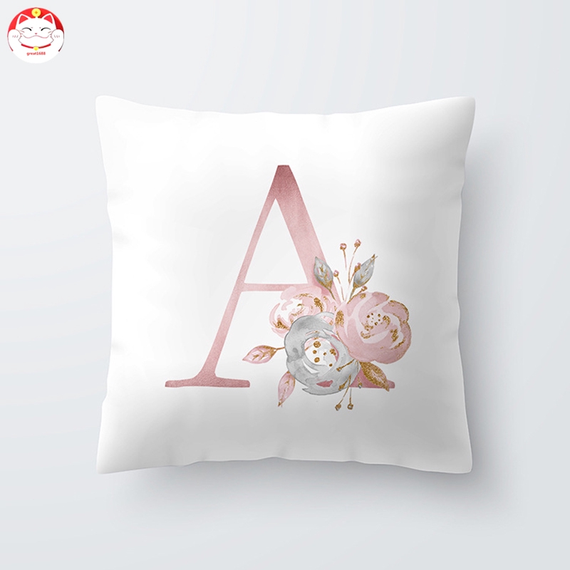 ✂GT⁂ 26 Letters Alphabet Cushion Cover Rose Gold Pattern Sofa Decor