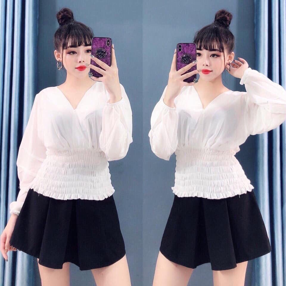 Áo Kiểu Nữ Nhún Eo Cổ Chữ V Thời Trang Mới Sp Av52