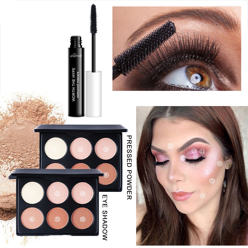 [Hàng mới về] Bộ Mỹ Phẩm Trang Điểm Popfeel Gồm Phấn Mắt / Son Môi / Bút Kẻ Lông Mày / Mút Trang Điểm Và Túi Đựng | BigBuy360 - bigbuy360.vn