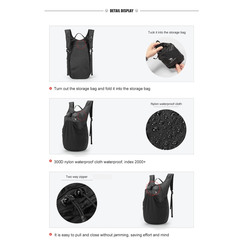 Balo thể thao Camel Crown siêu nhẹ 14L không thấm nước gấp gọn được