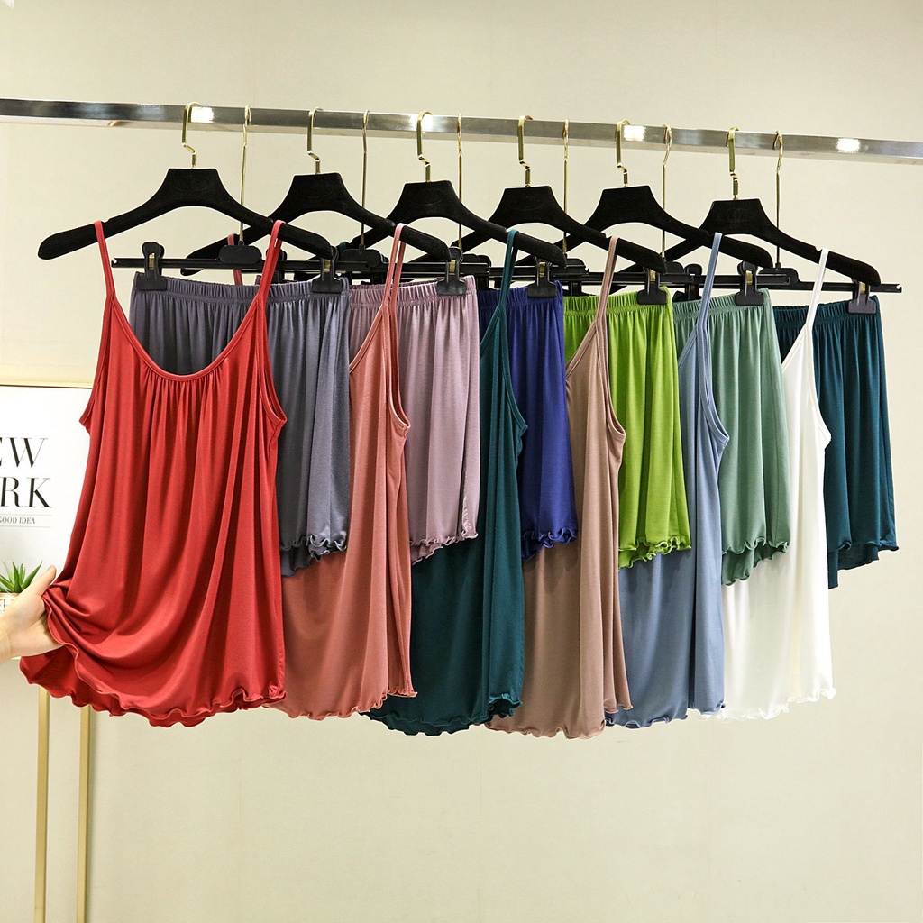 Bộ Đồ Ngủ Áo Thun Cotton Không Tay Cổ Tròn Kèm Quần Ngắn Dành Cho Nữ 2022