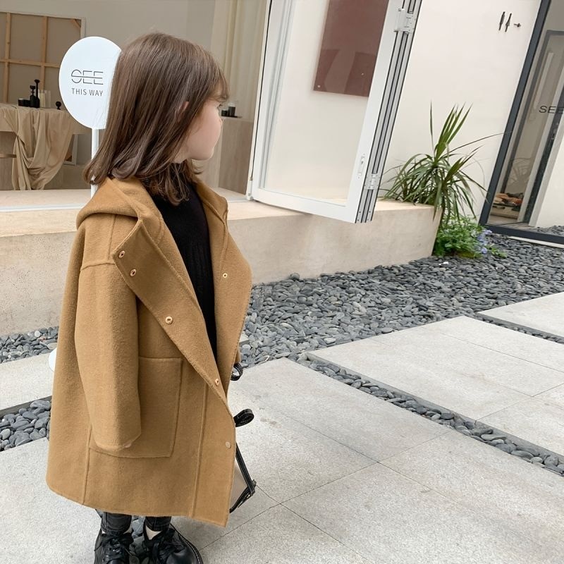 Áo khoác len có mũ phong cách Hàn Quốc thời trang mùa thu mới dành cho bé gái 2023