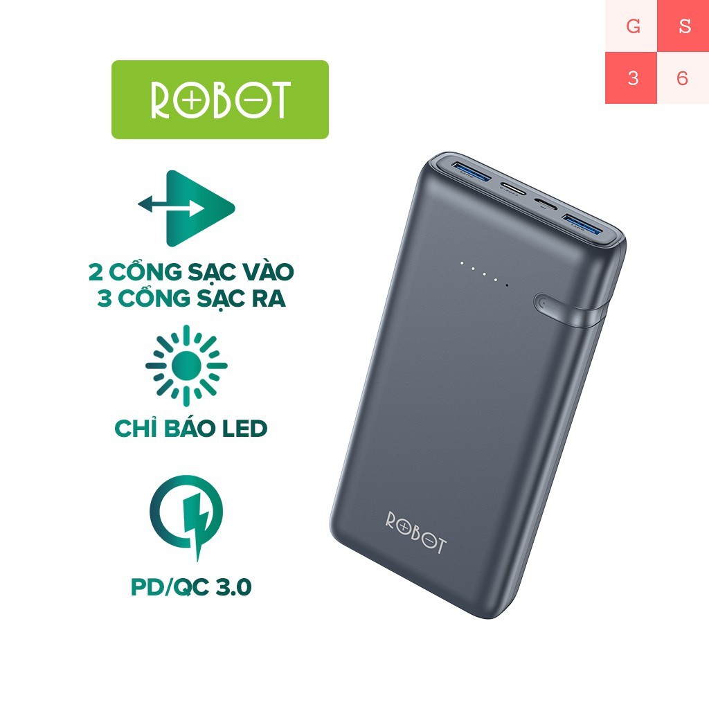 Pin Sạc Dự Phòng ROBOT RT21 Dung Lượng 20000mA Công Suất 18W - Hỗ Trợ Sạc Nhanh QC 3.0/ PD - Hàng Chính Hãng