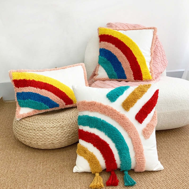 Vỏ Gối 30x50cm / 45x45cm Họa Tiết Cầu Vồng Trang Trí Phòng Khách