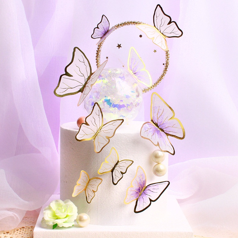 Set 11 Phụ Kiện Trang Trí Bánh Kem Hình Bướm Lấp Lánh