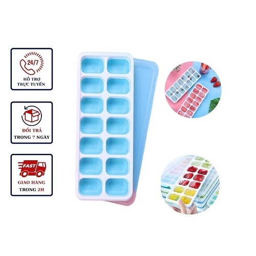 Khay Đá Silicon Có Nắp Đậy 14 Viên, Khay Đựng Đá Tủ Lạnh, Làm Đá Thạch Kem Bảo Quản Chống Mùi Tuyệt Đối
