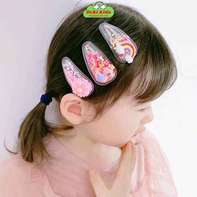 Set 5 kẹp tóc mái kim sa óng ánh cho bé gái, cặp ghim nhỏ, cặp tóc mái cho bé Ochi Kids