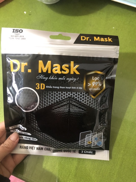 [HOT] Khẩu trang người lớn 4 lớp than hoạt tính Dr.Mask 3D(Set 3 chiếc)