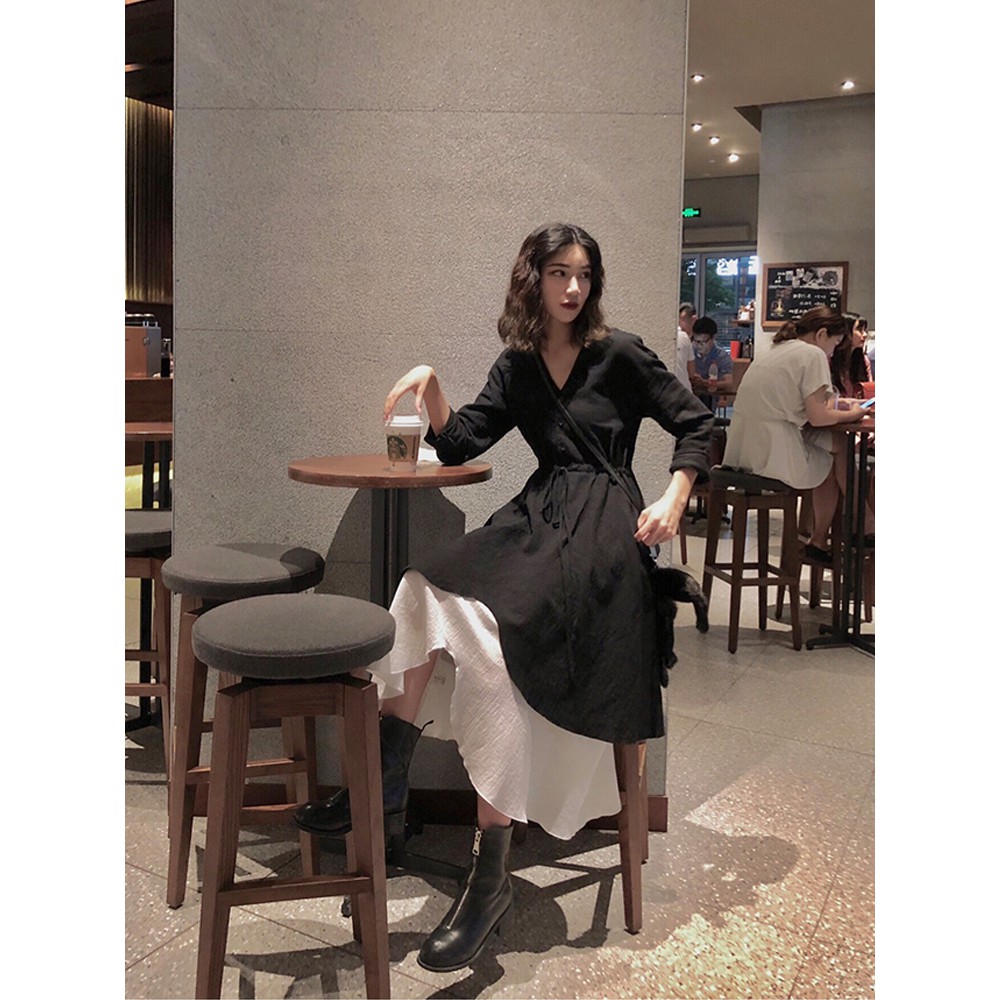 Váy đen dài phối trắng ulzzang cực ngầu(ảnh thật cuối)