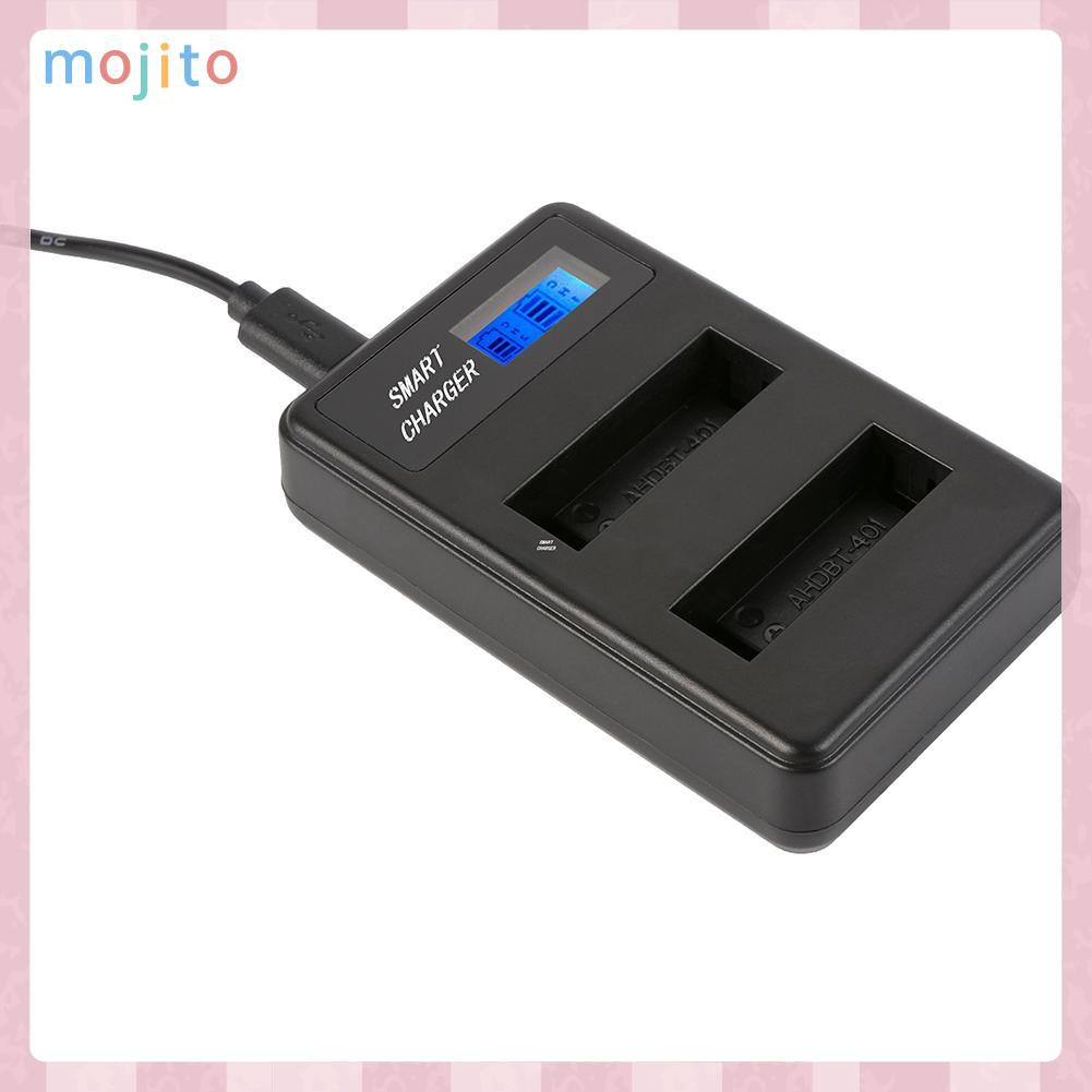 MOJITO AHDBT-401 LCD Dual Port USB Battery Charger for GoPro Hero 4 Action Camera