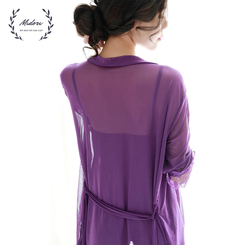 Váy ngủ MIDORI Đầm ngủ mặc nhà cao cấp chất liệu vải ren cổ chữ V quyến rũ Freesize KL01
