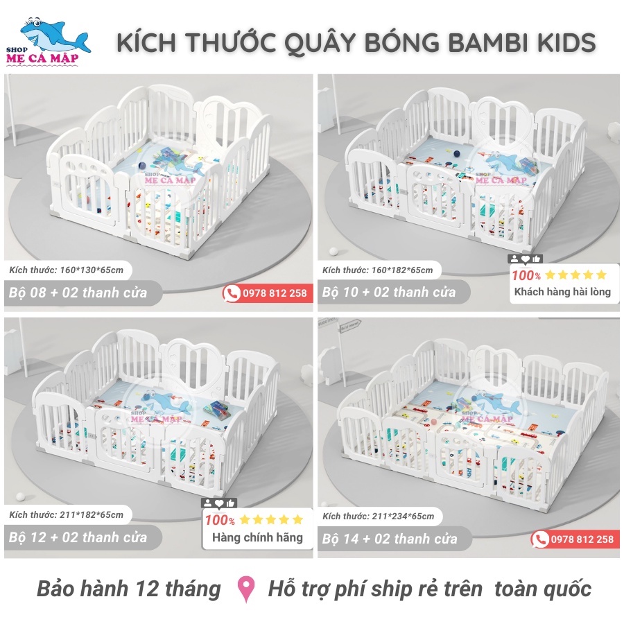 Quây Cũi Nhựa BamBi Kids Màu Trắng Nhập Khẩu Cao Cấp