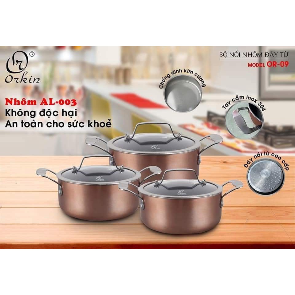 Bộ nồi Thái Lan cao cấp Orkin OR-09 CHÍNH HÃNG, chống dính kim cương