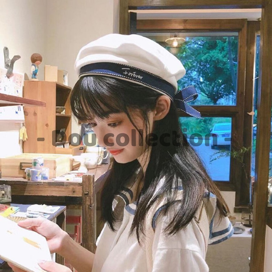 [Nowship2h] Mũ Nón Thủy Thủ Beret Nồi Cao Cấp Thời Trang Xuân Thu Phối Ruy Băng Nơ Phong Cách Hàn Quốc - Mã NV020