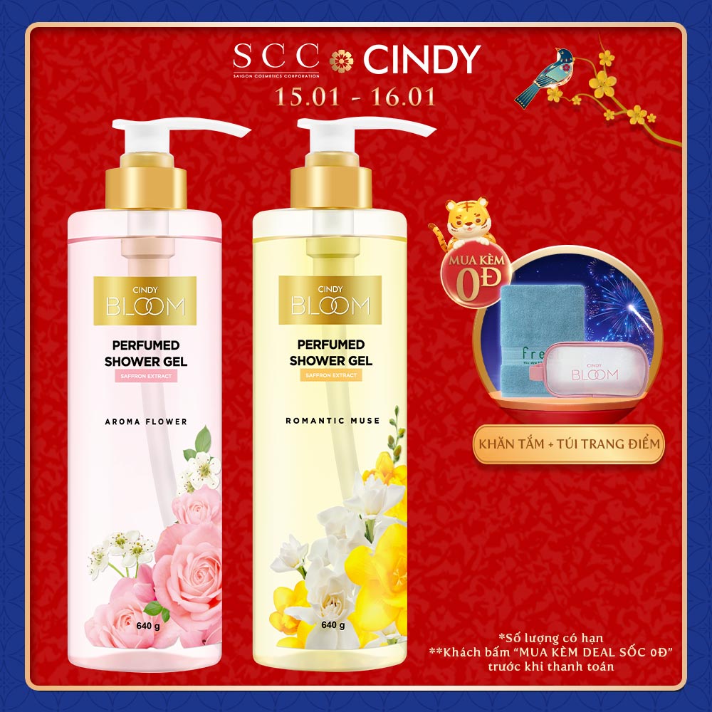 Combo sữa tắm nước hoa Cindy Bloom Aroma Flower 640g + Romantic Muse 640g