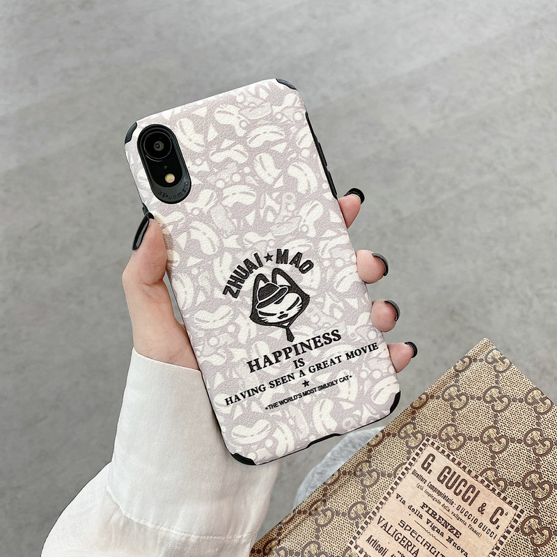 Case iPhone 12 Mini 11 Pro X XR XS Max SE 2020 6 6S 7 8 Plus Leather phone case happiness little black cat