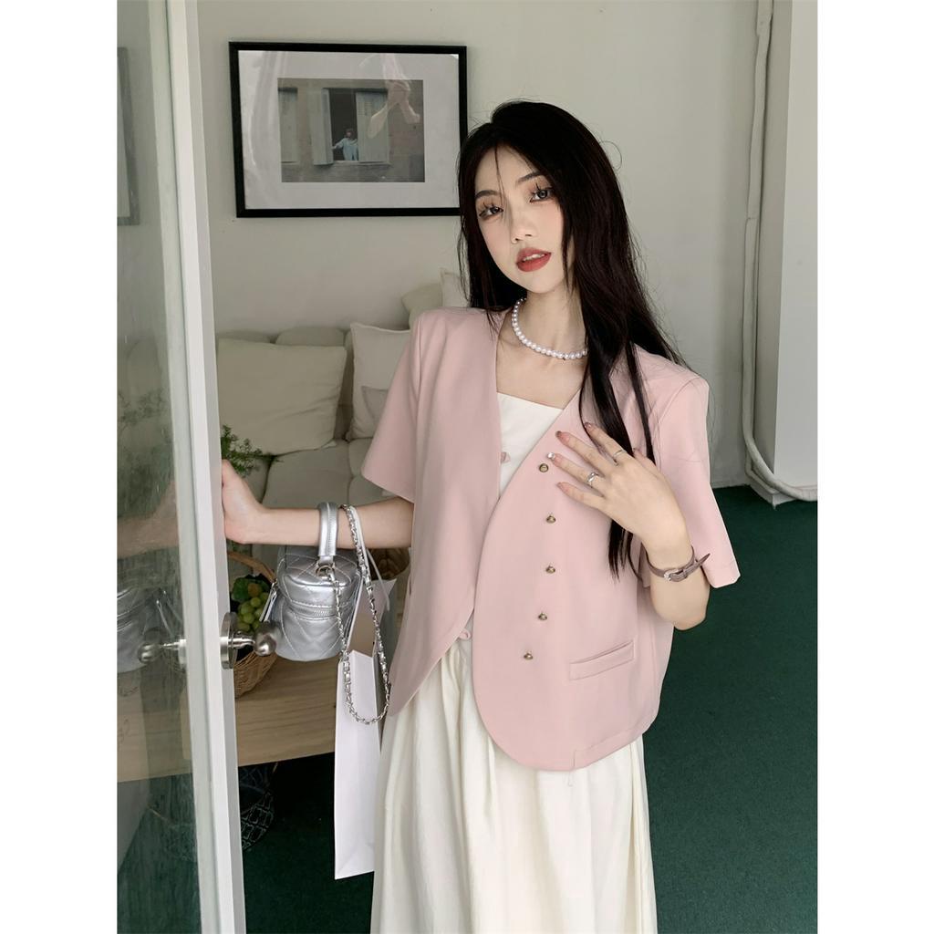 「 WELOVE1 」Bộ Áo Khoác Vest Ngắn Tay + Đầm Yếm Thời Trang Nữ Tính Cỡ Nhỏ