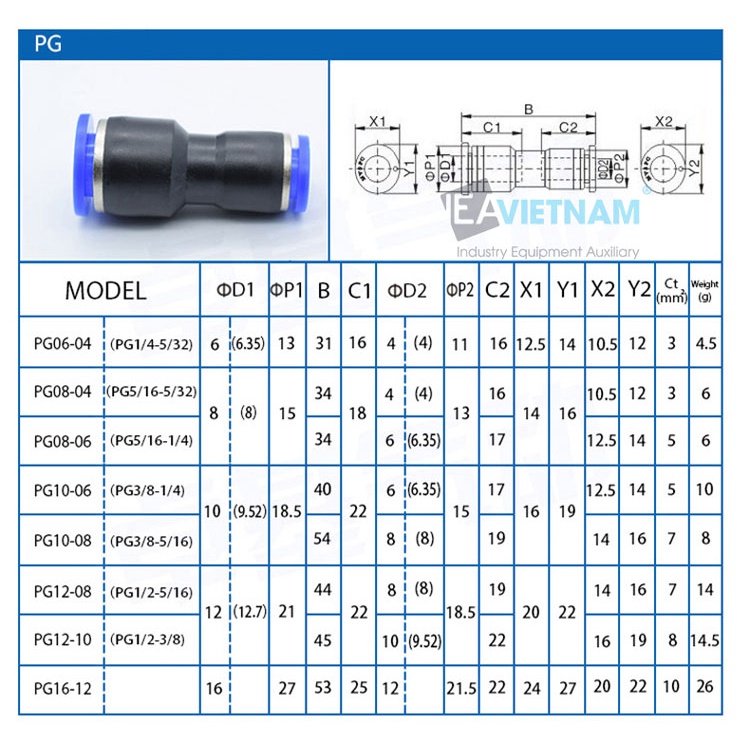 Đầu nối nhanh chuyển đổi PG PG6-4 PG8-6 PG10-8 PG12-10 PG8-4 PG10-6 PG12-8 PG16-12