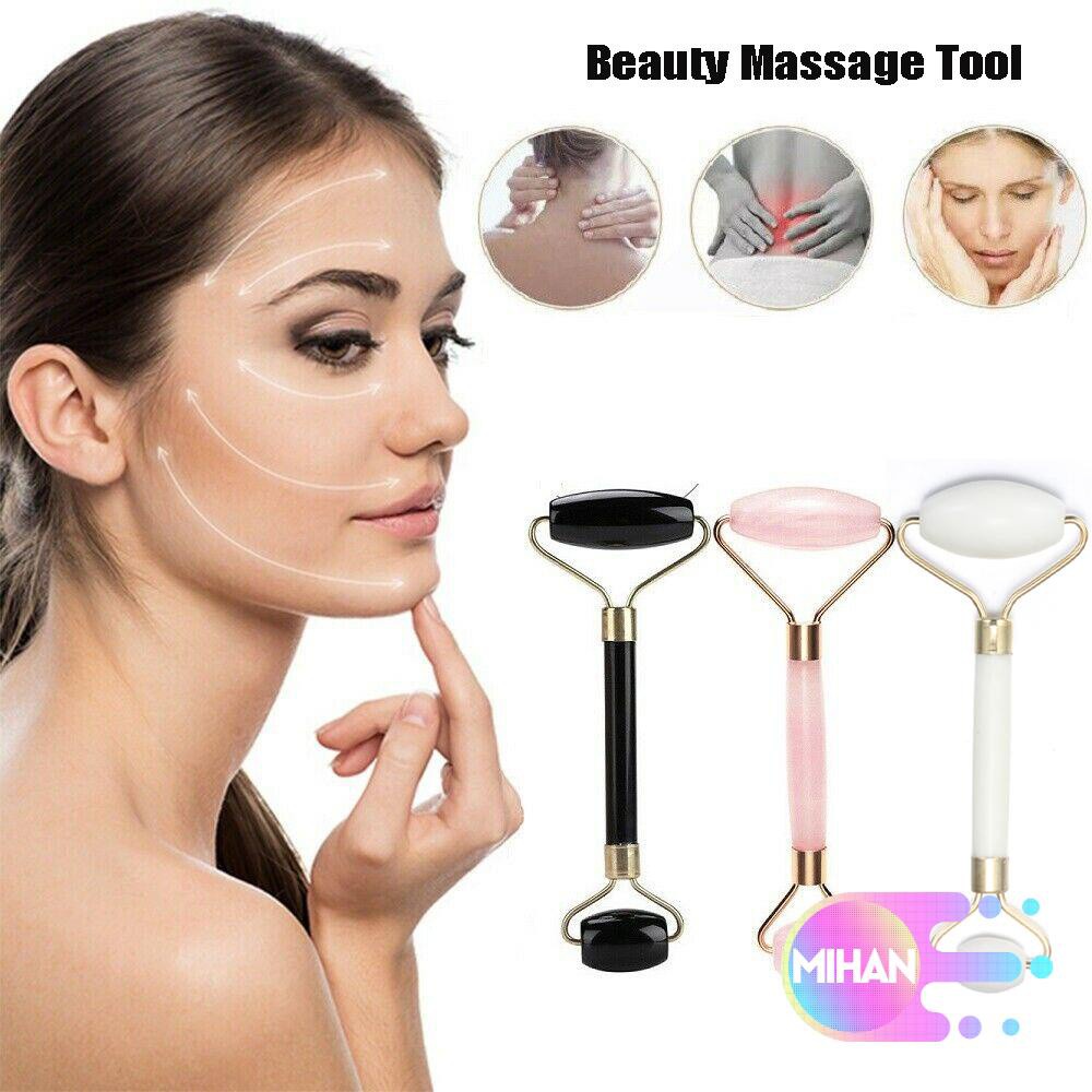 MIHAN1 Portable Jade Roller Massager Health Care Gua Sha Board Slimming Massage Tool Eye Face Neck Care Body Spa Hot Sale Double Head Facial Relax