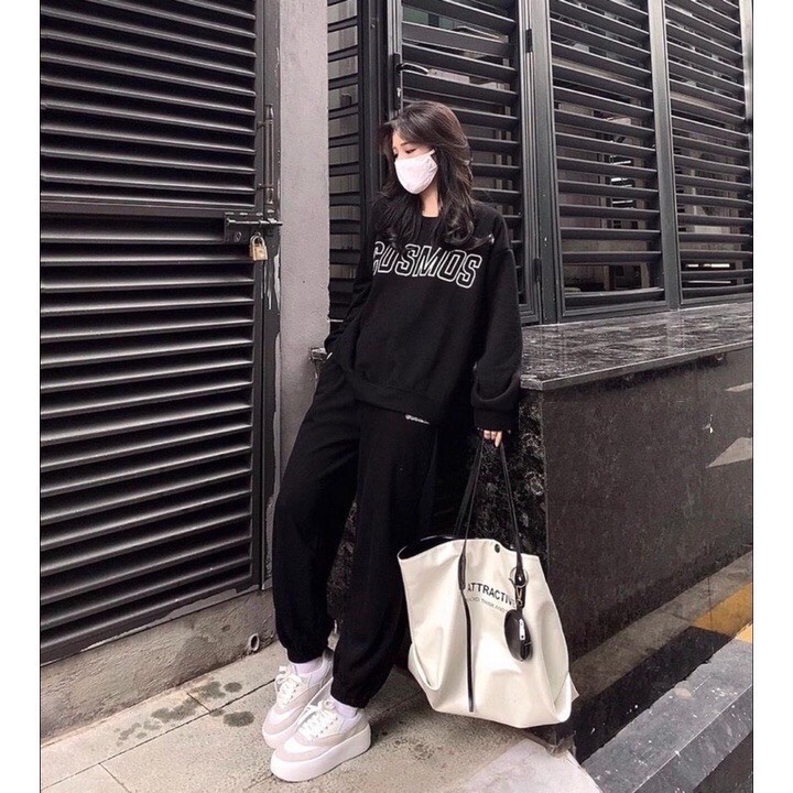 Set Nỉ Dài Tay Cosmos Unisex  Nana's House - FREESHIP  Bộ quần jogger ống bo kèm áo sweater cổ tròn oversize Ulzzang