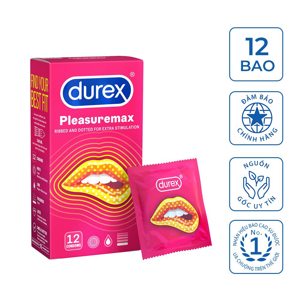 [CHÍNH HÃNG] Bao Cao Su DUREX PLEASUREMAX - 56mm Gân Gai Kéo Dài Cuộc Yêu - [Hộp 12c]