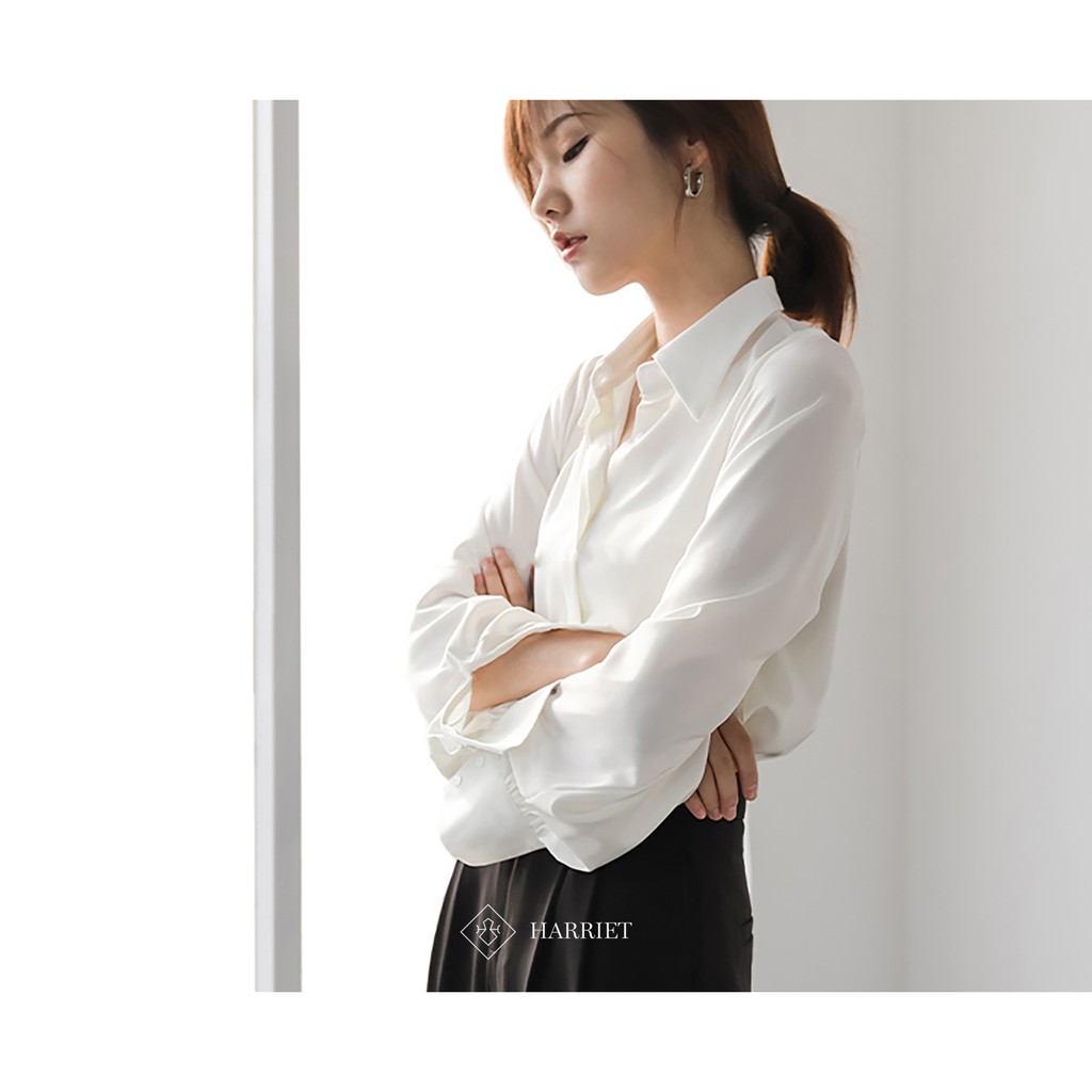 [Mã BMBAU50 giảm 7% đơn 99K] Áo sơ mi nữ công sở cơ bản trắng mịn cổ đức giấu cúc Jill Harriet