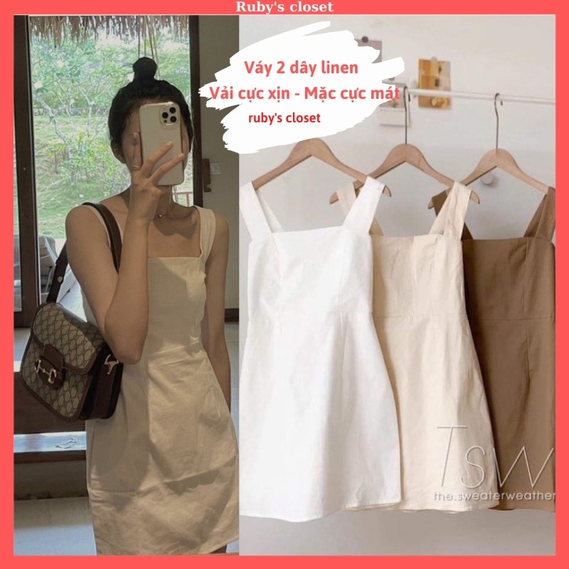 Váy đũi nữ, Đầm 2 dây nữ chun sau dáng xuông vải linen mặc cực mát